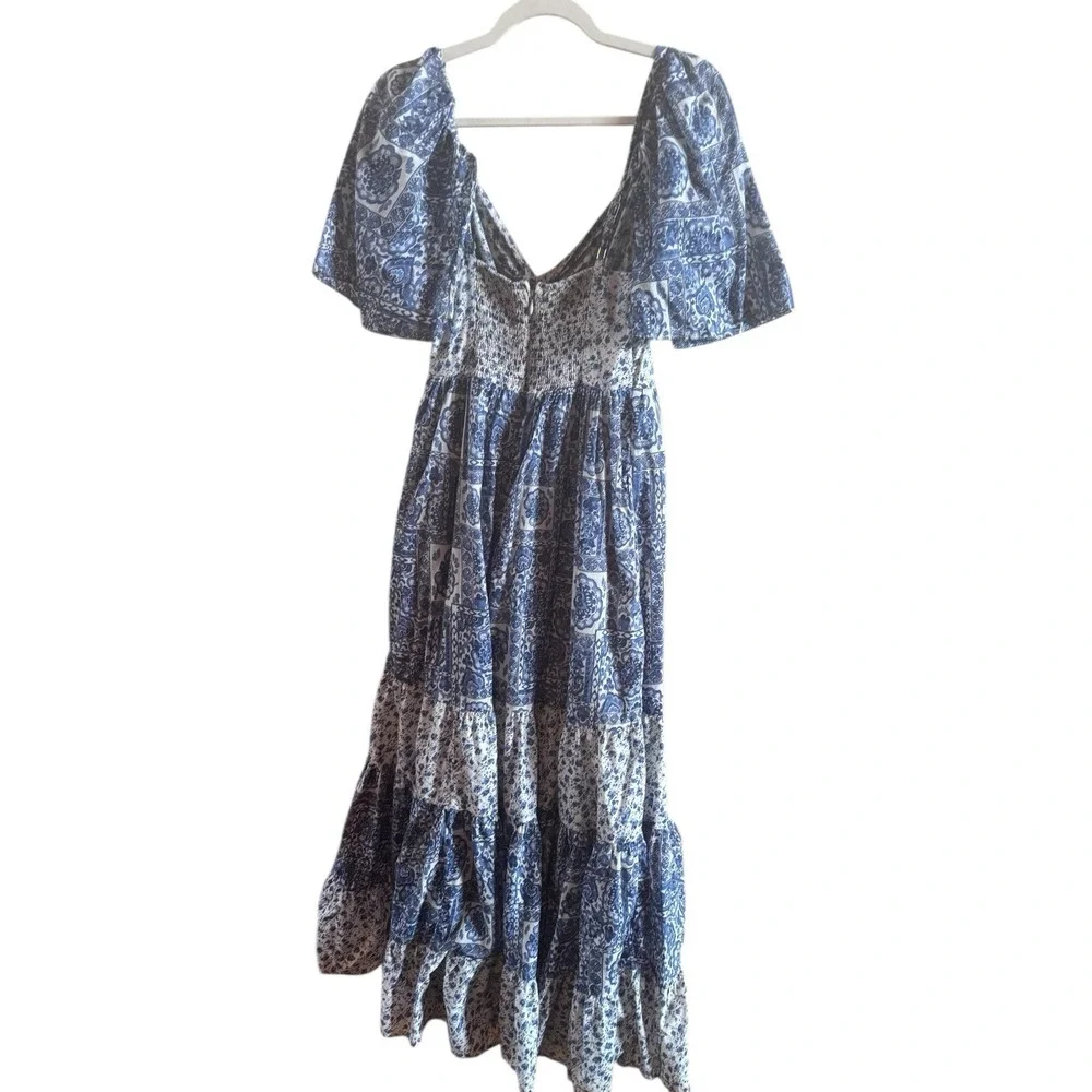 AbercrombieFitch Blue White Tiered Maxi Dress MediumTall Twist Front Cottagecore